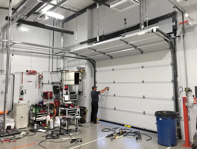 Windsor Locks Garage Door Repair certified technician performing commercial door repair at a Windsor Locks business facility