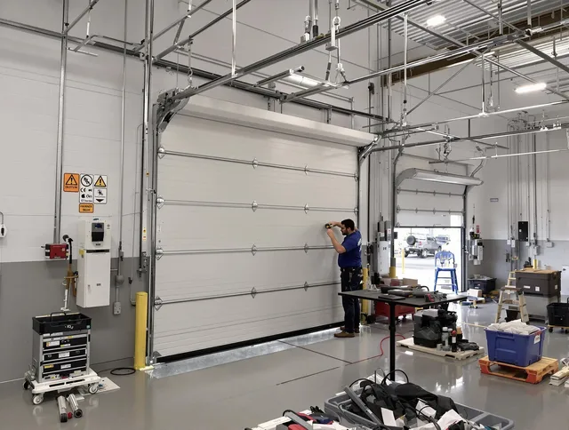Commercial garage door repair being performed by Windsor Locks Garage Door Repair expert in Windsor Locks