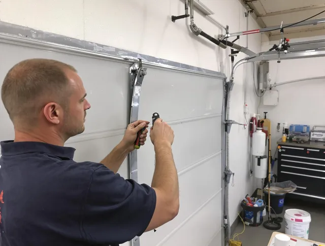 Before and after garage door dent repair by Windsor Locks Garage Door Repair in Windsor Locks